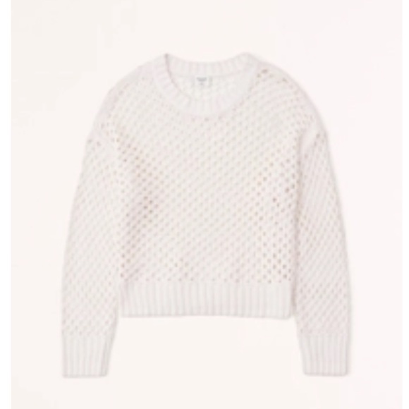 Abercrombie Long-Sleeve Crochet Mesh Knit Crew Top Sweater NWOT - Picture 3 of 11
